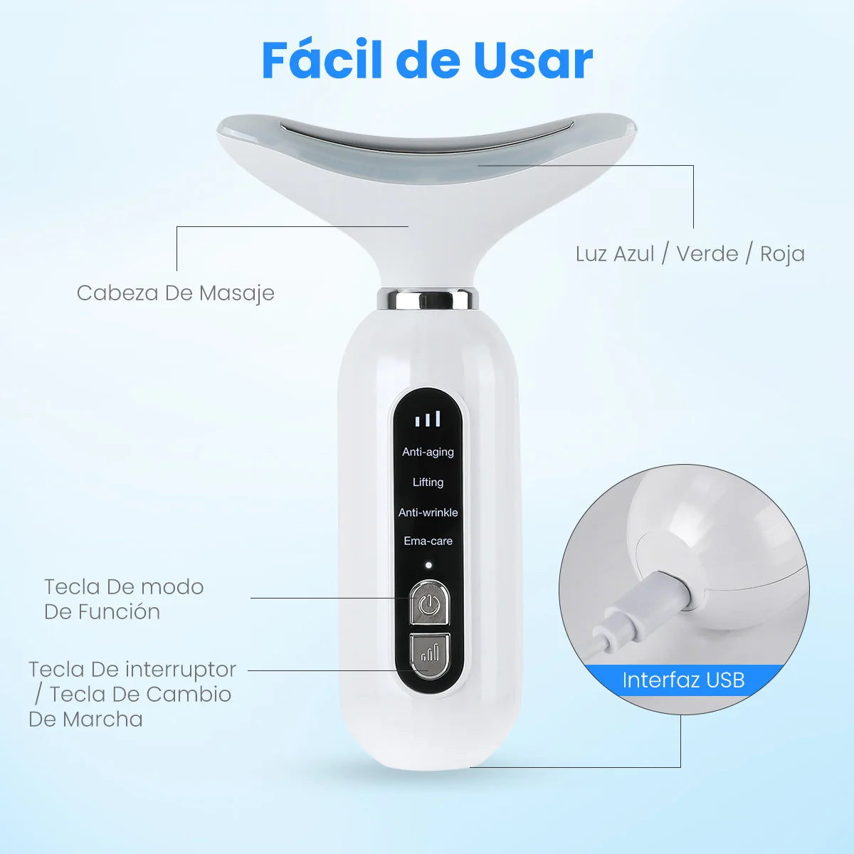 LEDerm Sculpt Masajeador Facial Cuello AntiEdad LED